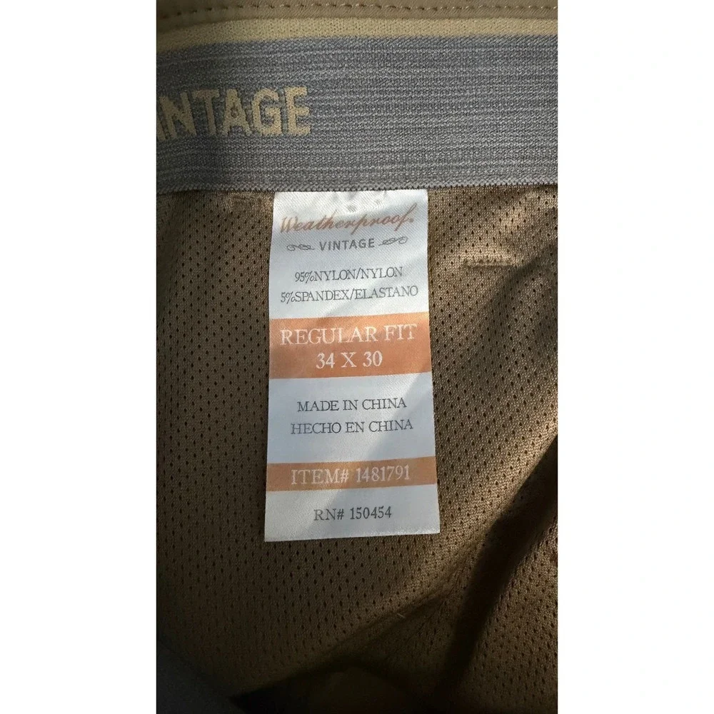 Weatherproof Vintage Men's 34x30 Stretch Performance Hiking Outdoor Pants Khaki